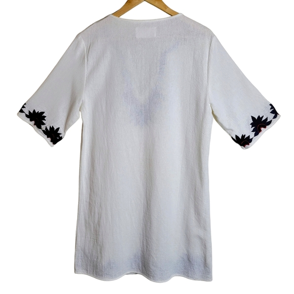 Piper By Townsen Embroidered Studded Boho Tunic Dress White Navy Size Medium - Picture 3 of 10
